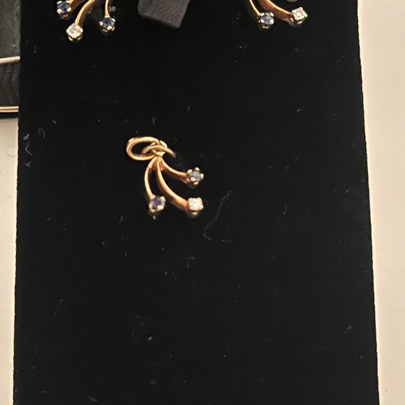 GOLD SET - 14K SOLID GOLD SET OF EARRINGS & PENDANT- SAPPHIRES & DIAMONDS - Picture 5 of 5